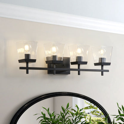 4-Light  Modern Black  Square Clear Glass Shades Vanity Light