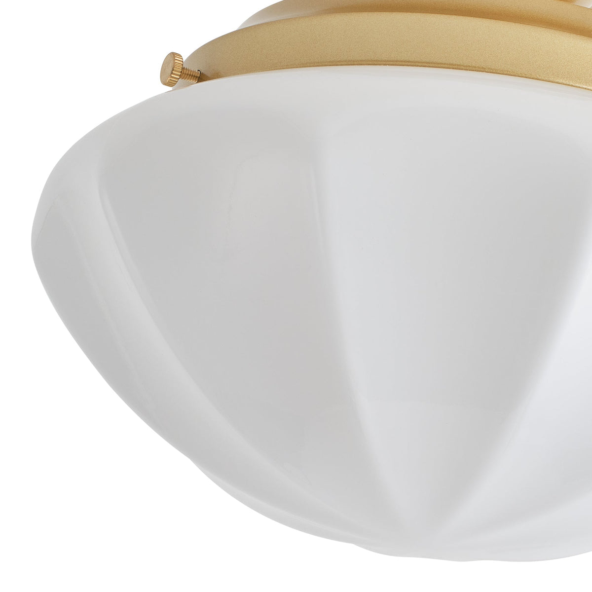 1-Light Gold Semi Flush Mount Ceiling Light With White Opal Glass Shade