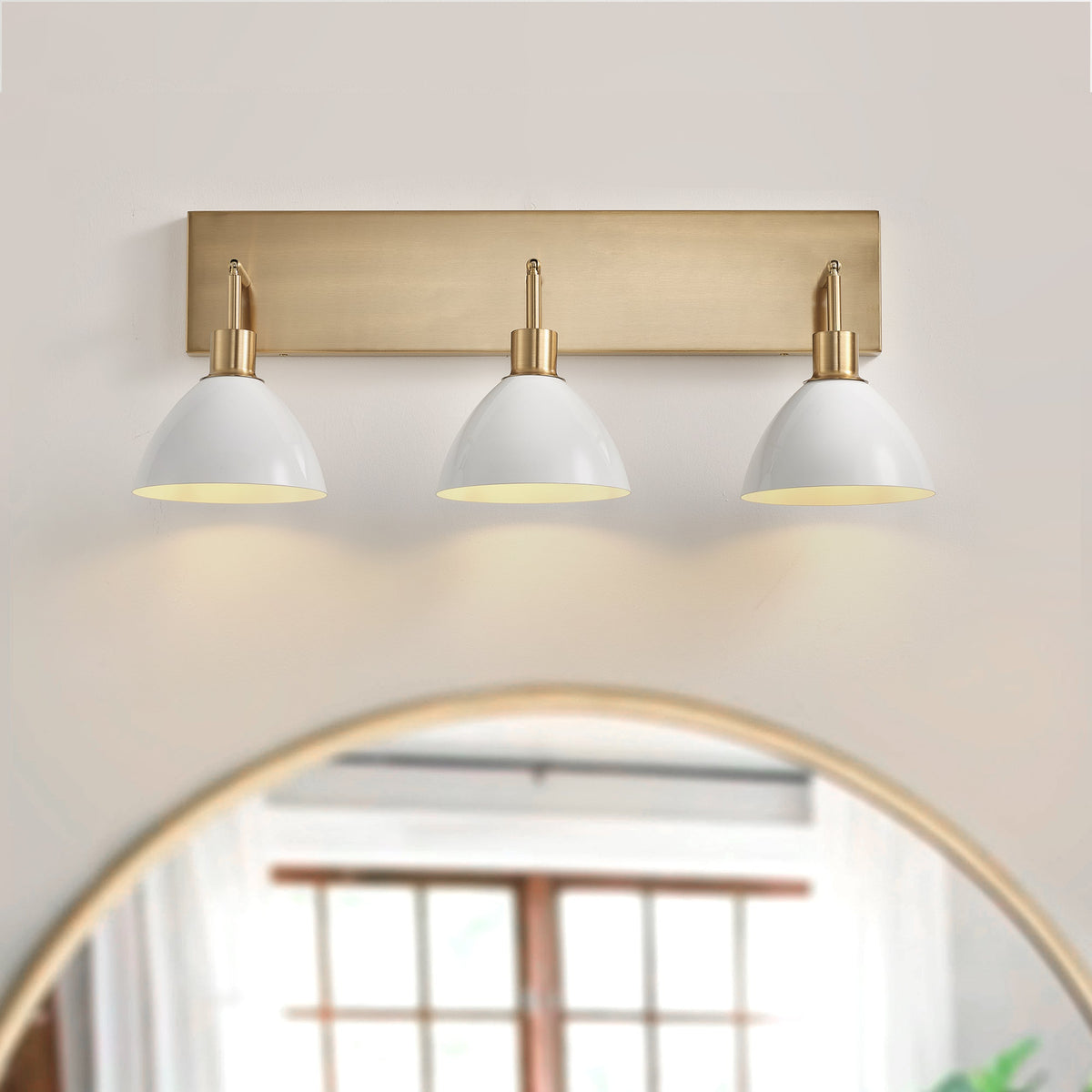3-Lights Cream Round Shape Glass Shade Bathroom Vanity Lighting