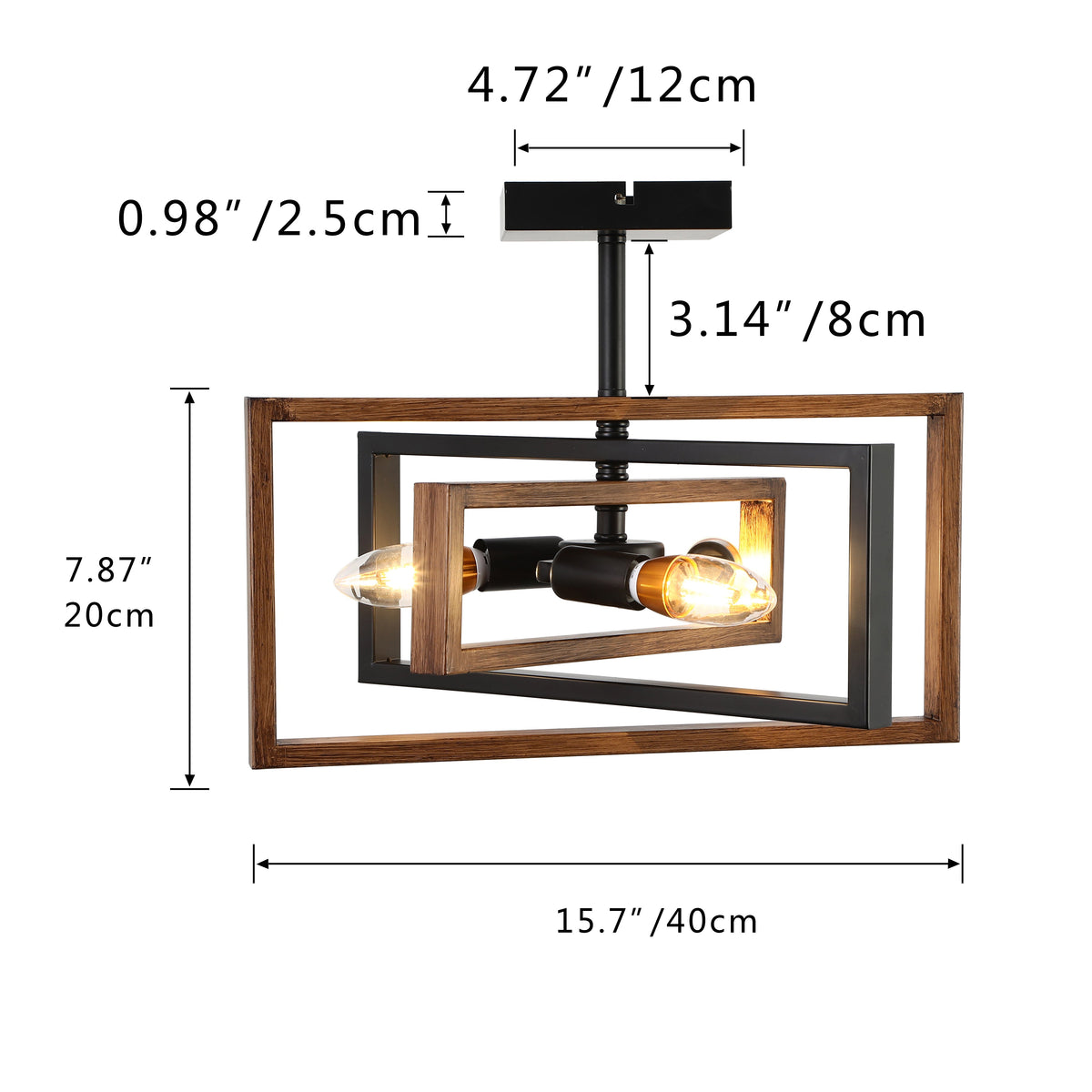 3-Lights Geometrical Wood Element Semi-Flush Mount Lighting
