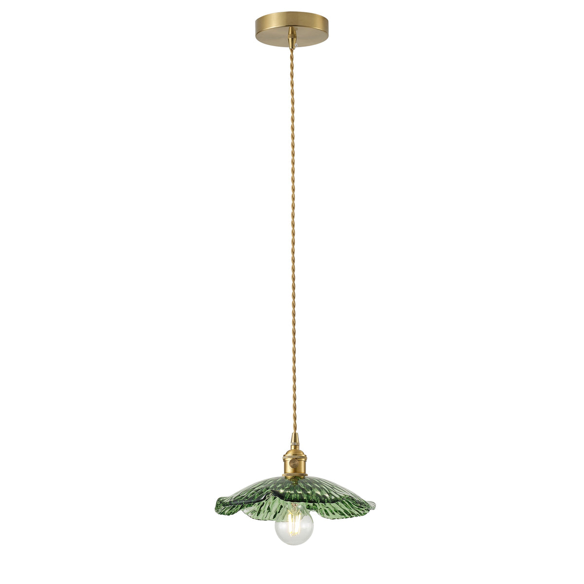 1-Light Vintage Green Glass Pendant Light with Floral