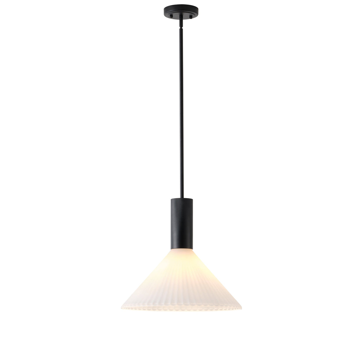 1-Light  Mid Century Modern Pendant Light Trumpet Conical White Glass ETL E26