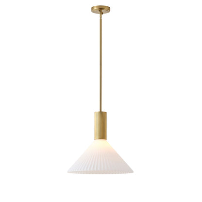 1-Light  Mid Century Modern Pendant Light Trumpet Conical White Glass ETL E26