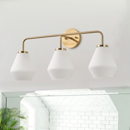 3-Lights Cream Pear Shape Glass Shade Bathroom Vanity Lighting