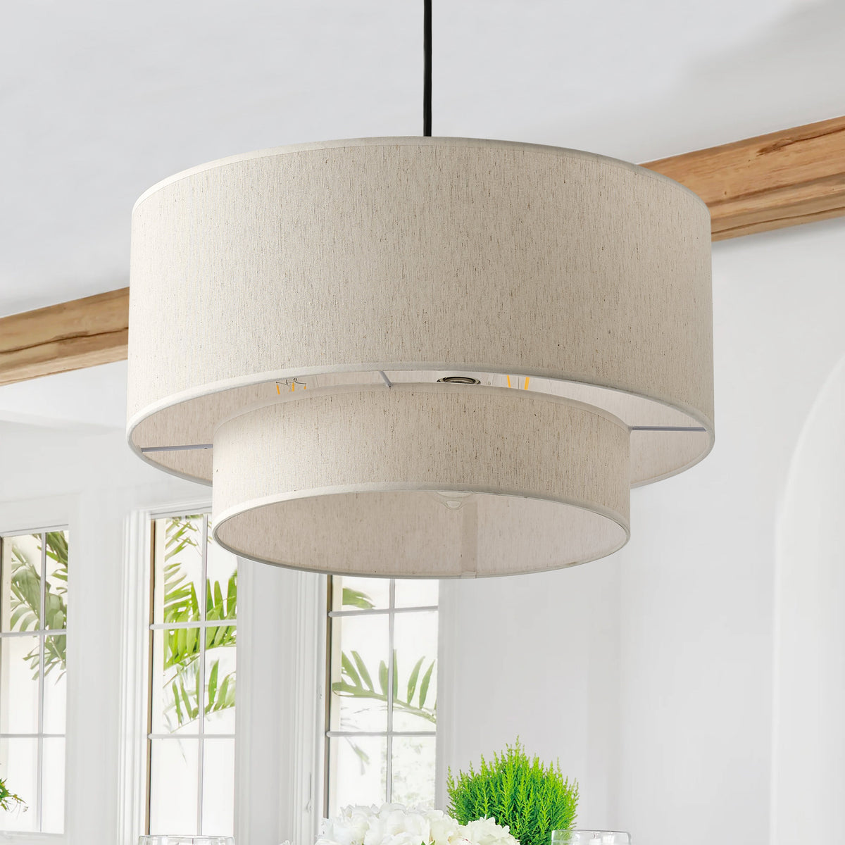 3-Lights Drum Shade Double Layer Deisgn Pendant Lighting