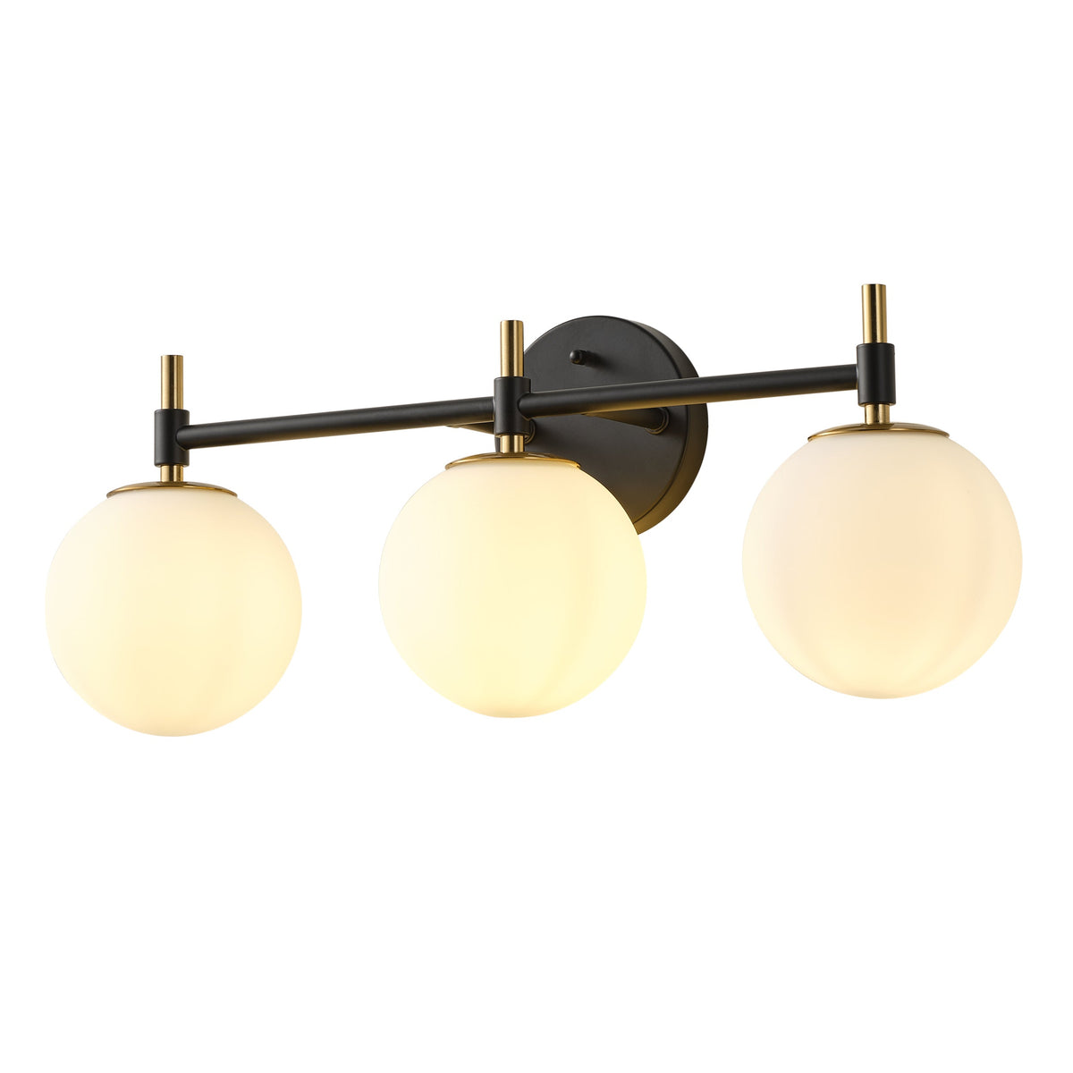 3-Light Mid-Century Modern Black & Gold Vanity Light for Bathroom