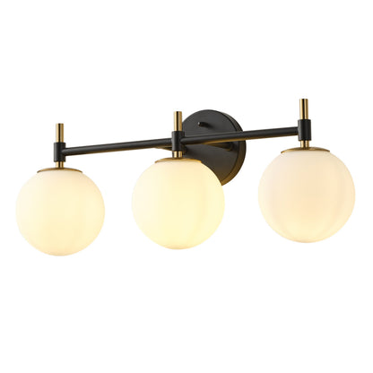 3-Light Mid-Century Modern Black & Gold Vanity Light for Bathroom