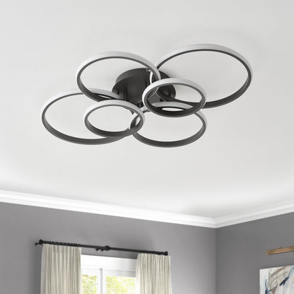 6-Lights Modern Style Six Circular Shapes Dimmable LED Semi-Flush Mount Lighting