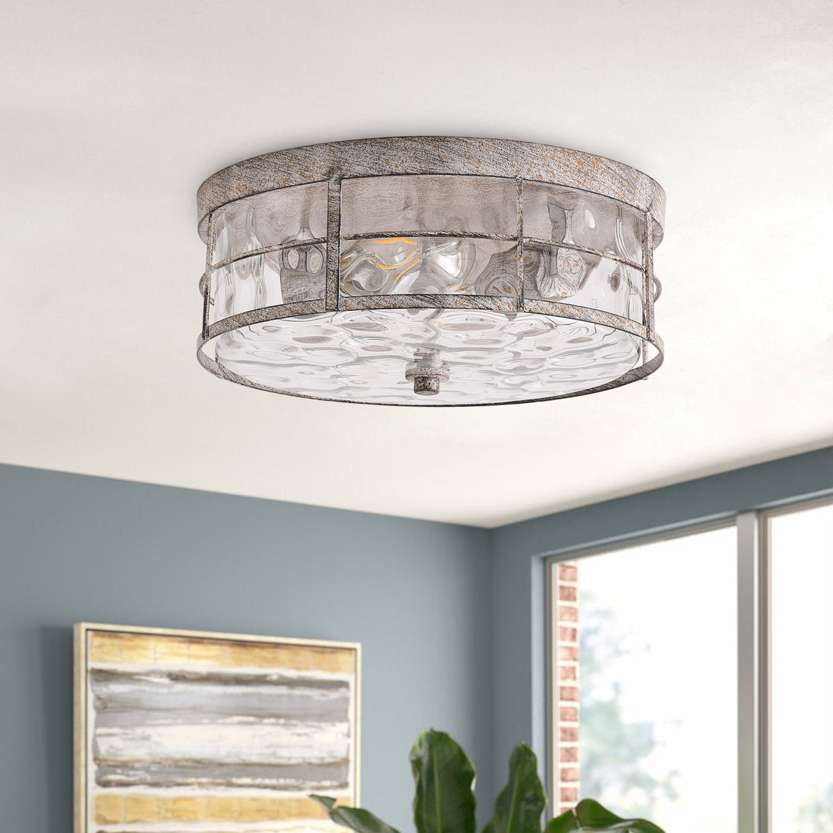 2-Lights Farmhouse Bubble Glass Flush Mount Lighting