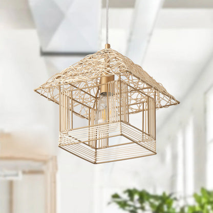 1-Light House Shape Lampshade Openwork Design Pendant Lighting