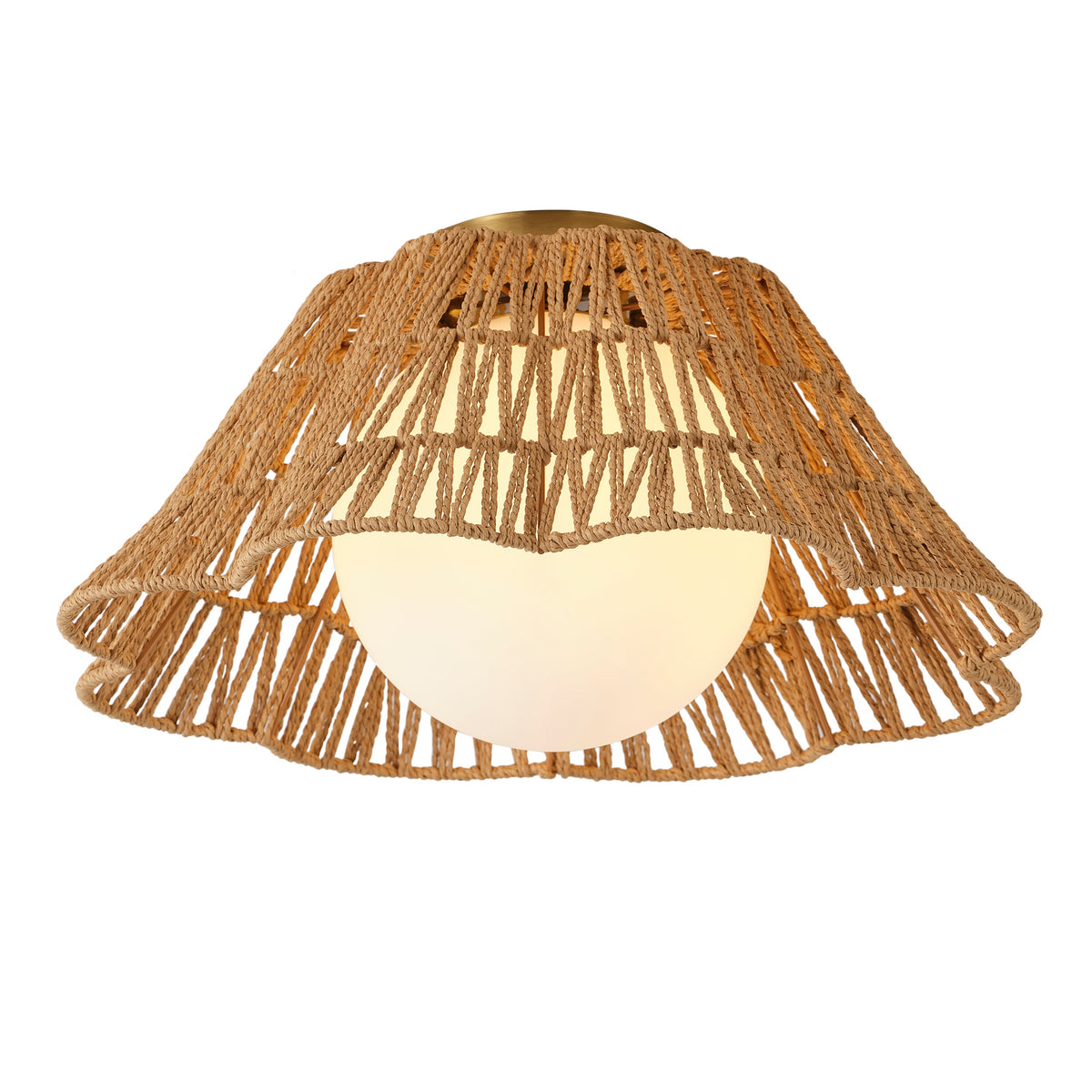 1-Light Dewdrop Boho Semi Flush Mount Ceiling Light Woven Rope Shade Globe