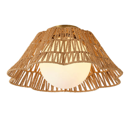1-Light Dewdrop Boho Semi Flush Mount Ceiling Light Woven Rope Shade Globe