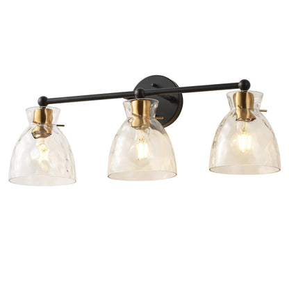 3-Light Modern Mirror Lamp Black with Brass-Textured Glass Dressing Table Lamp