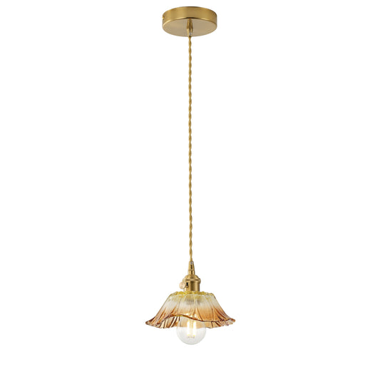 1-Light Vintage Amber Glass Ceiling Pendant Light For Dining Room Kitchen Island