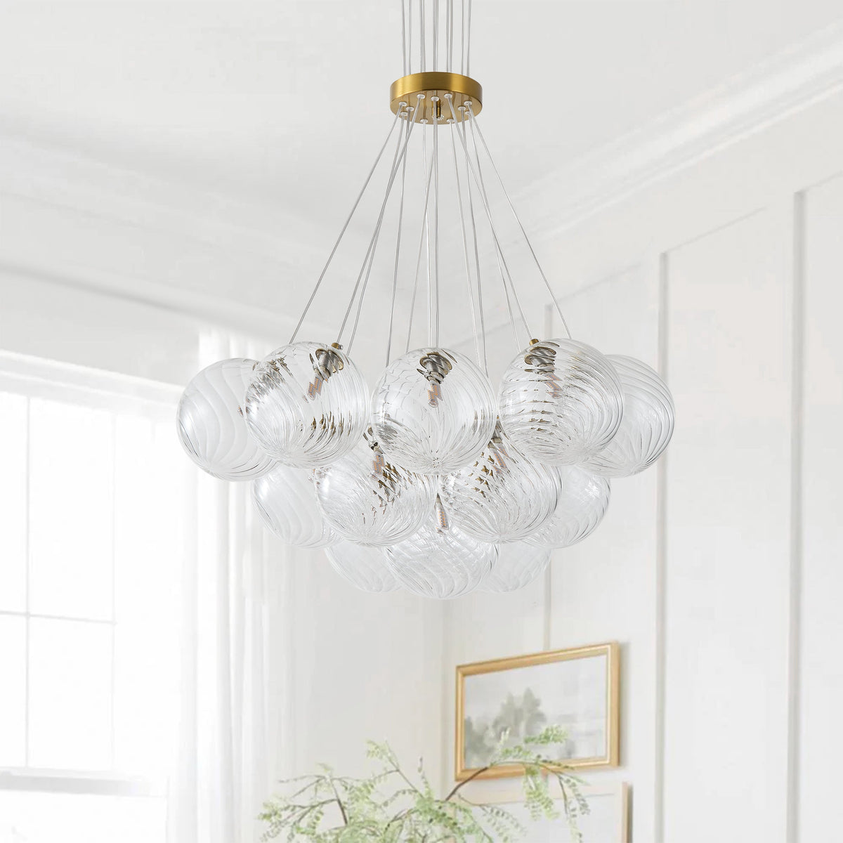 13&19-Light Modern Luxury Glass Globe Chandelier Copper Finish Cluster Pendant Light