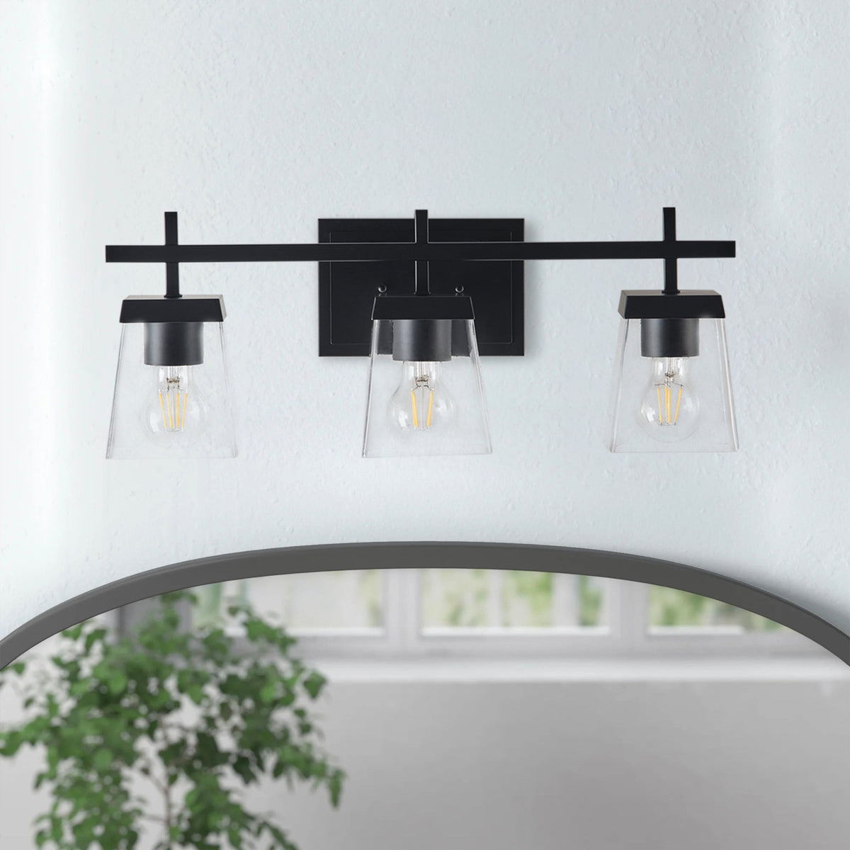 3-Light  Modern Black  Clear Glass Shade  Bathroom Vanity Light