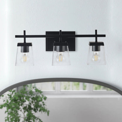 3-Light  Modern Black  Clear Glass Shade  Bathroom Vanity Light