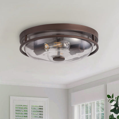 2-Lights Farmhouse Round Shape Brown Flush Mount Lighting