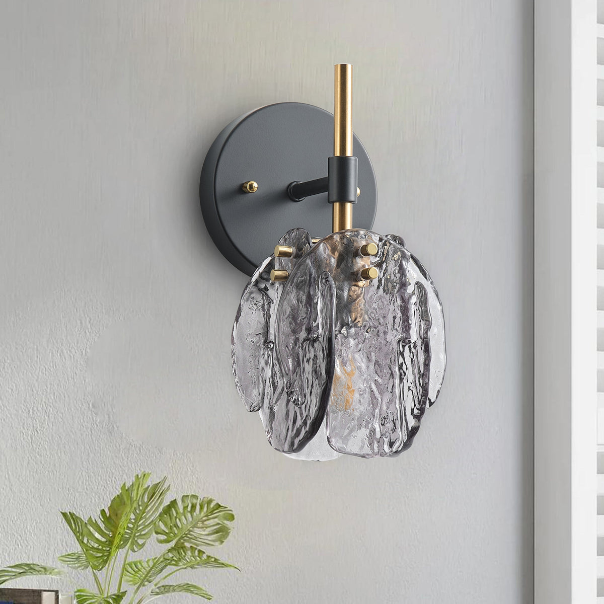 1-Light & 3-Light Modern Wall Sconce Light with Textured Smoke Glass Shape Vanity Light