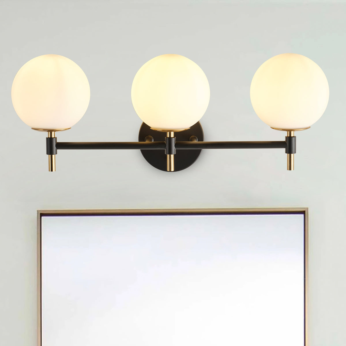 3-Light Mid-Century Modern Black & Gold Vanity Light for Bathroom