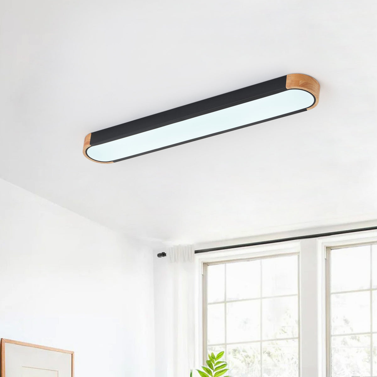 1-Light Dewdrop 37.4" Modern Linear LED Dimmable 5CCT Flush Mount  Ceiling Light