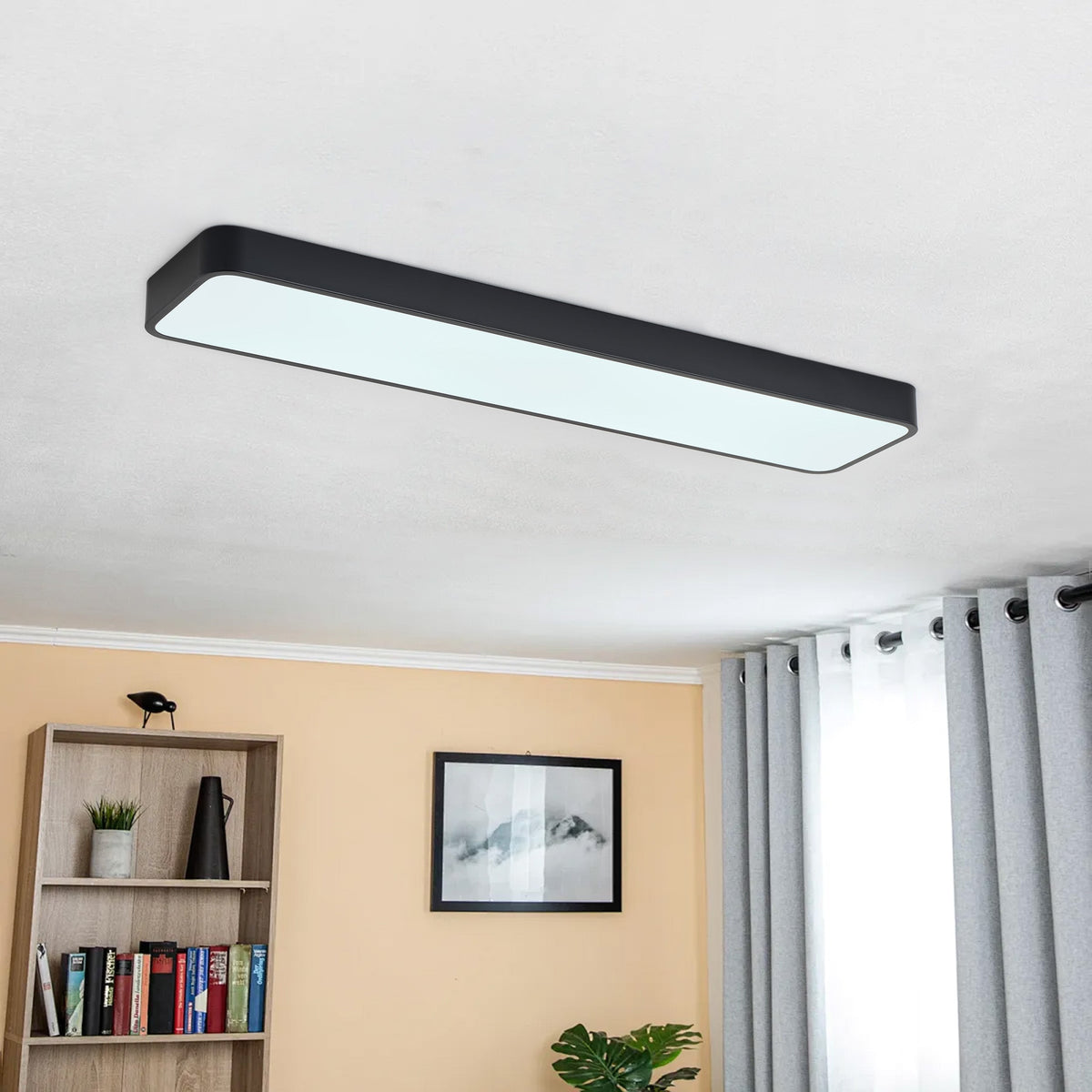 1 Light Scandinavian Style Black Linear Flush Mount Ceiling Light Even Illumination Dimmable
