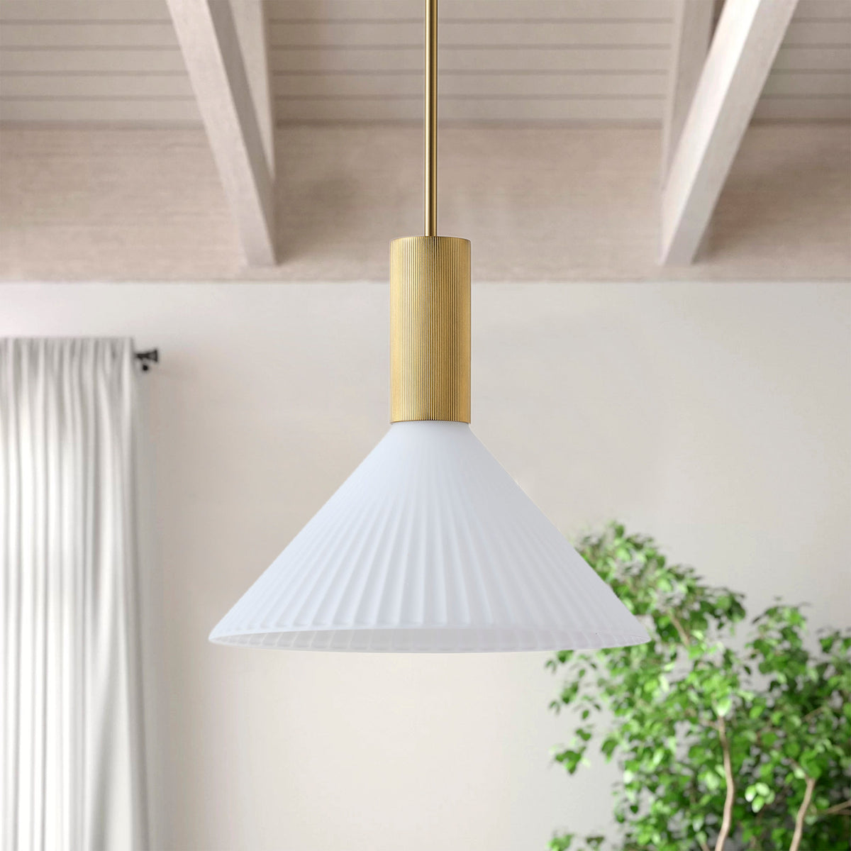 1-Light  Mid Century Modern Pendant Light Trumpet Conical White Glass ETL E26
