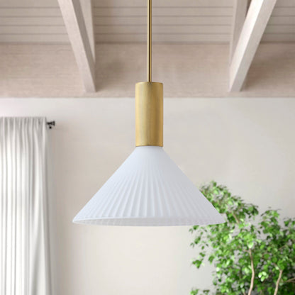 1-Light  Mid Century Modern Pendant Light Trumpet Conical White Glass ETL E26