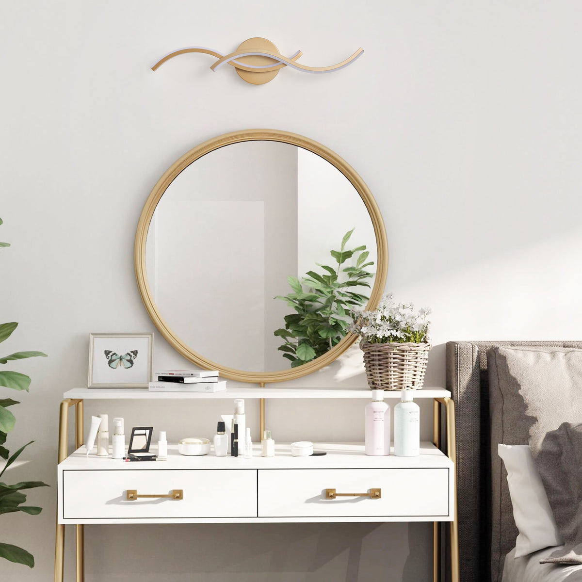 1-Light Curved Lines Design LED Bathroom Vanity Lighting