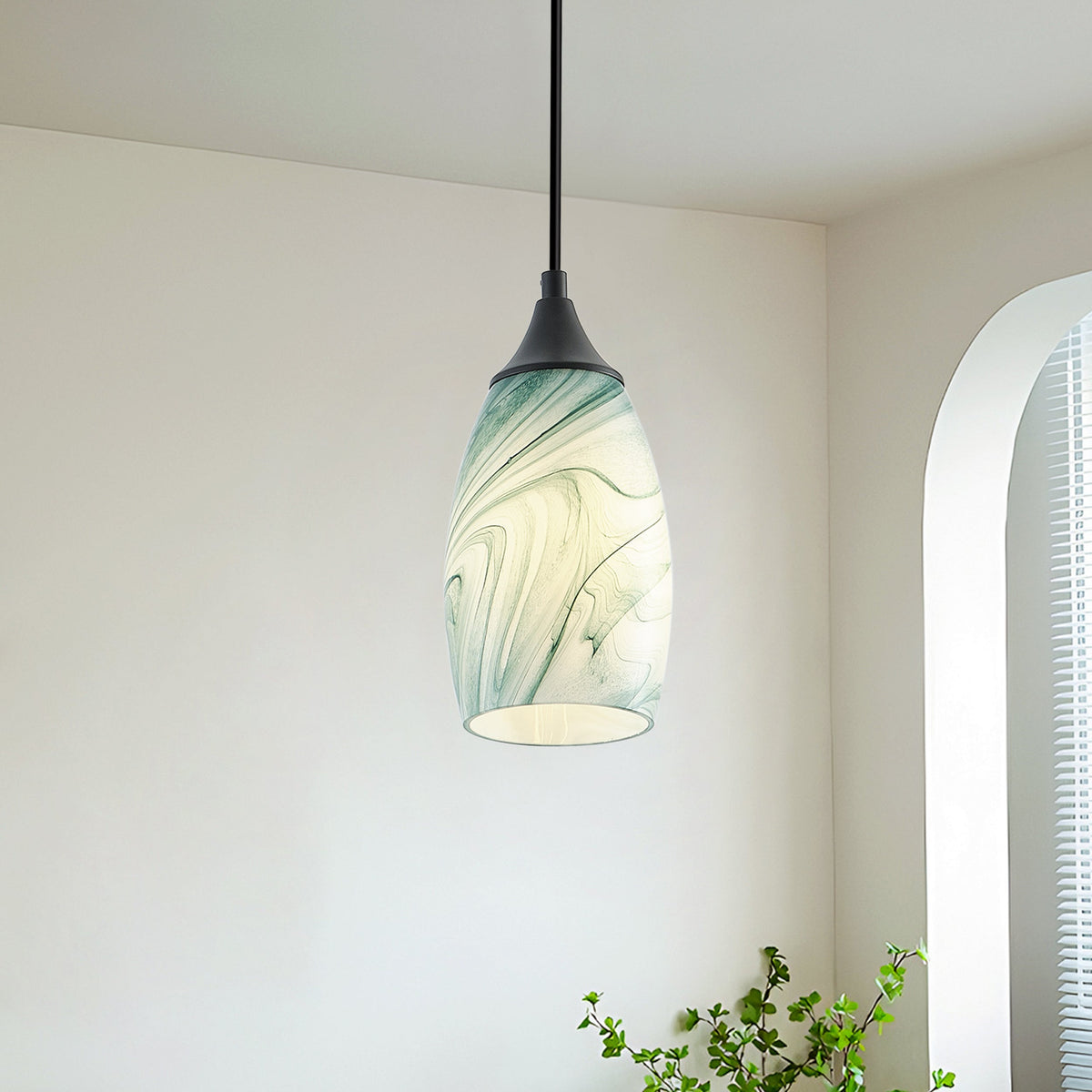 1-Light Modern Art Glass Pendant Marble Shade for Kitchen Island