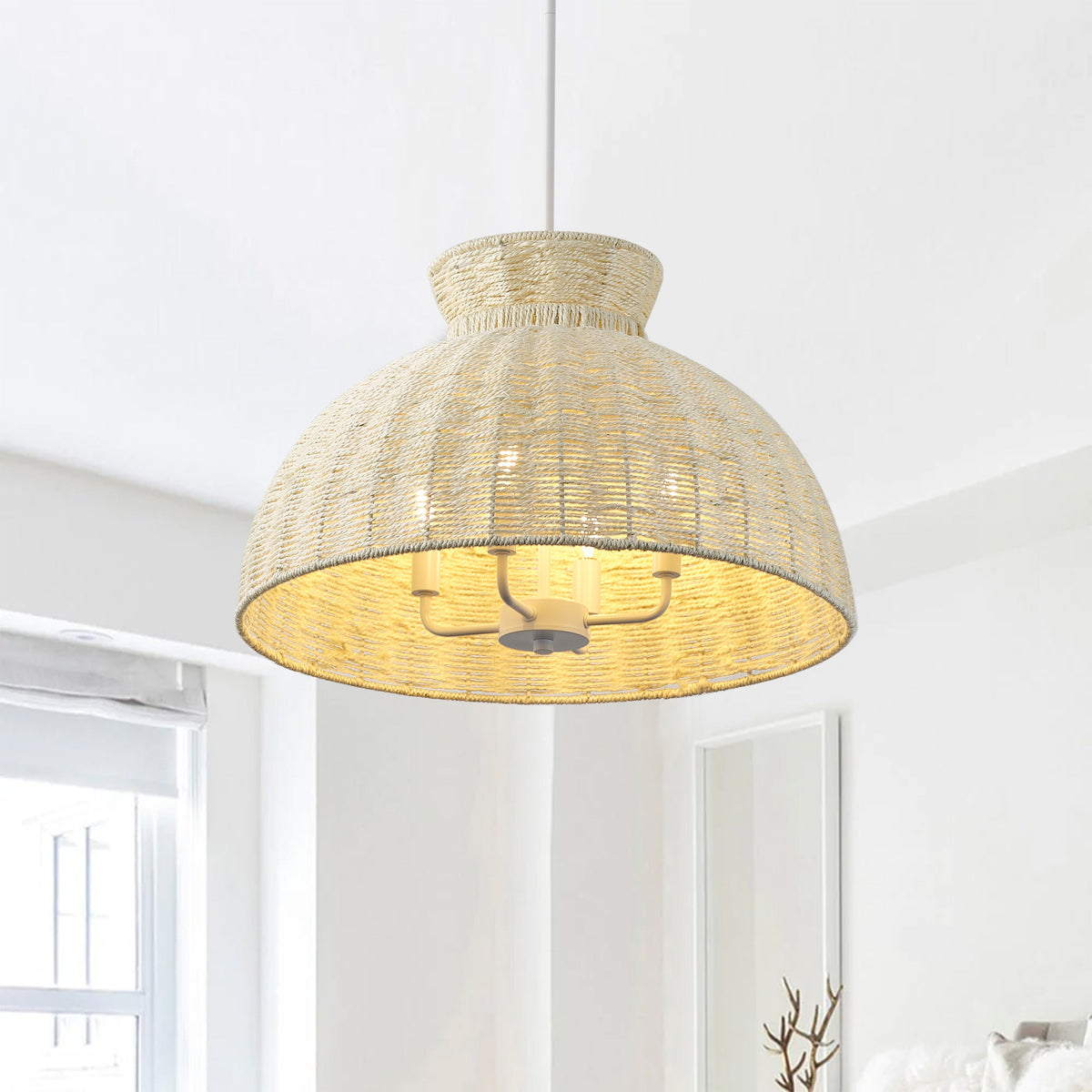 4 -Light Japandi Style Pendant Light Nordic Rattan Fixture