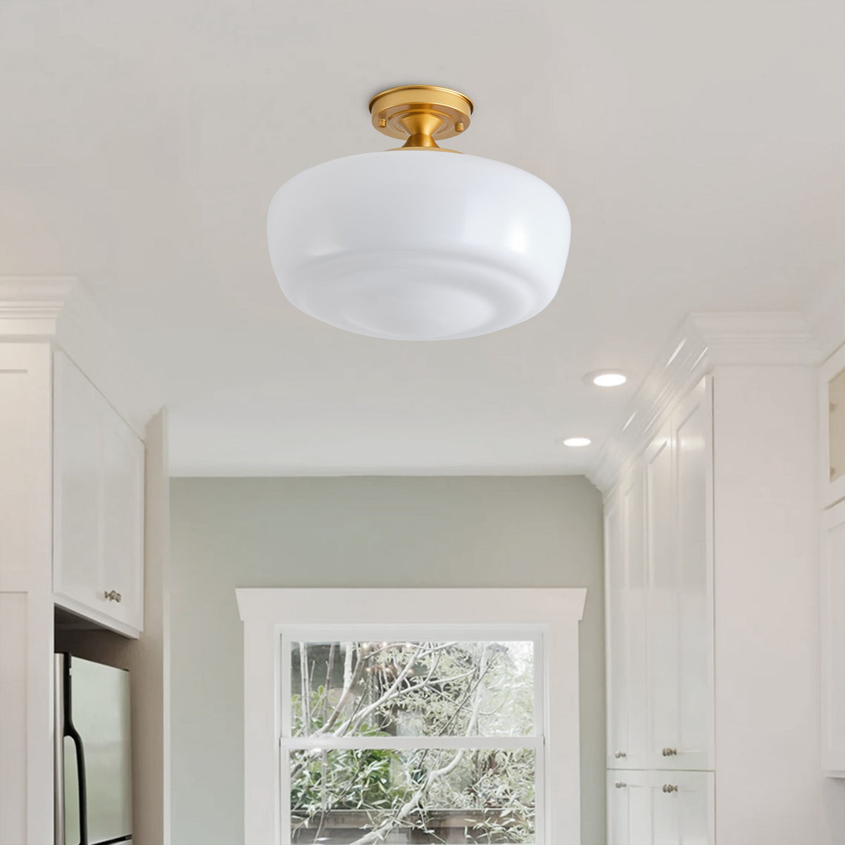 1-Light Industrial Round Shape Semi-Flush Mount Lighting
