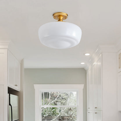 1-Light Industrial Round Shape Semi-Flush Mount Lighting