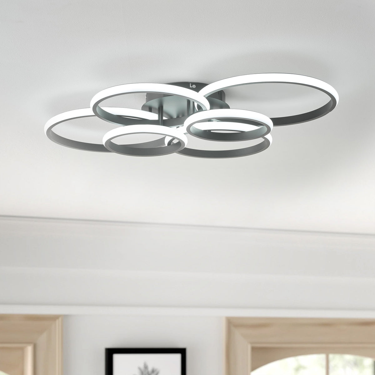 6-Lights Modern Style Six Circular Shapes Dimmable LED Semi-Flush Mount Lighting
