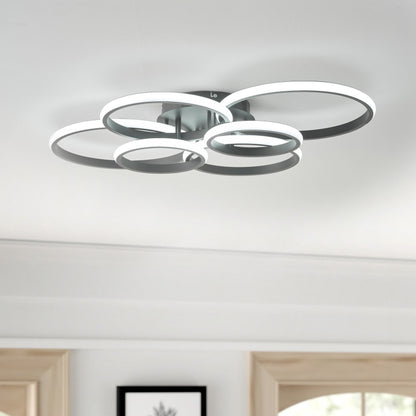 6-Lights Modern Style Six Circular Shapes Dimmable LED Semi-Flush Mount Lighting