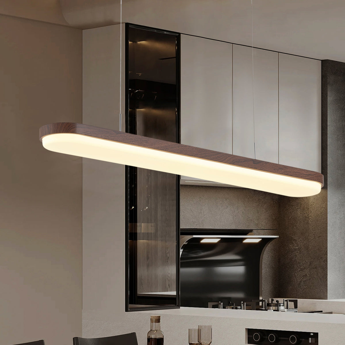 1-Light Contemporary Linear Pendant Long Slim Hanging Light Dimmable