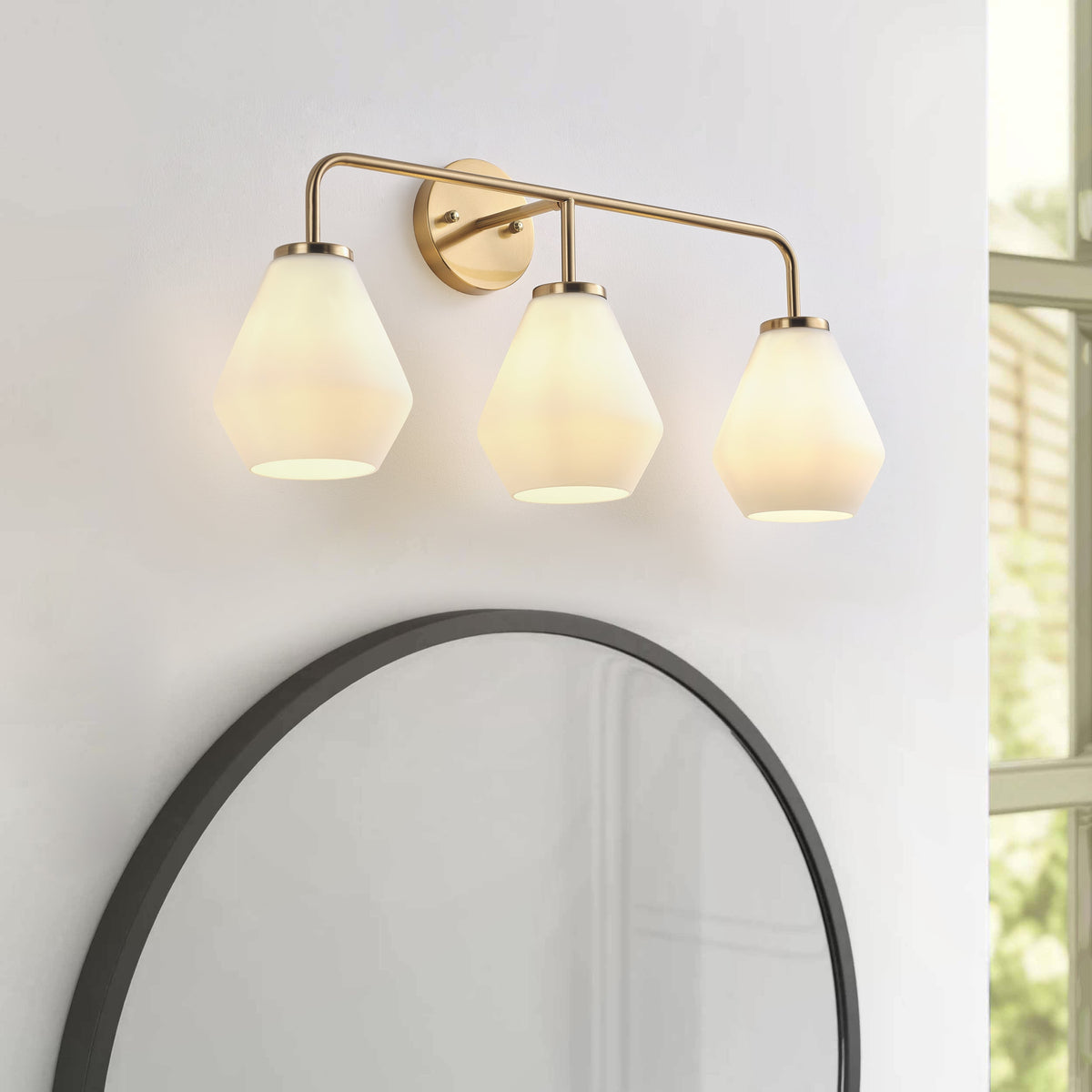 3-Lights Cream Pear Shape Glass Shade Bathroom Vanity Lighting
