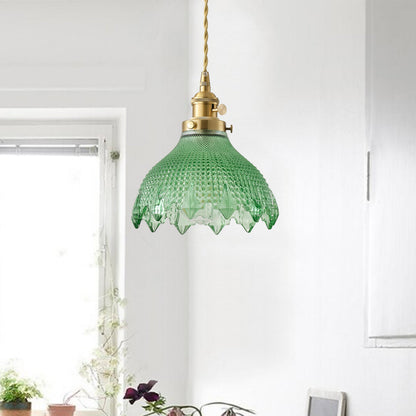 1-Light Vintage Style Pendant Light Dewdrop Deep Green Glass Hanging Lamp