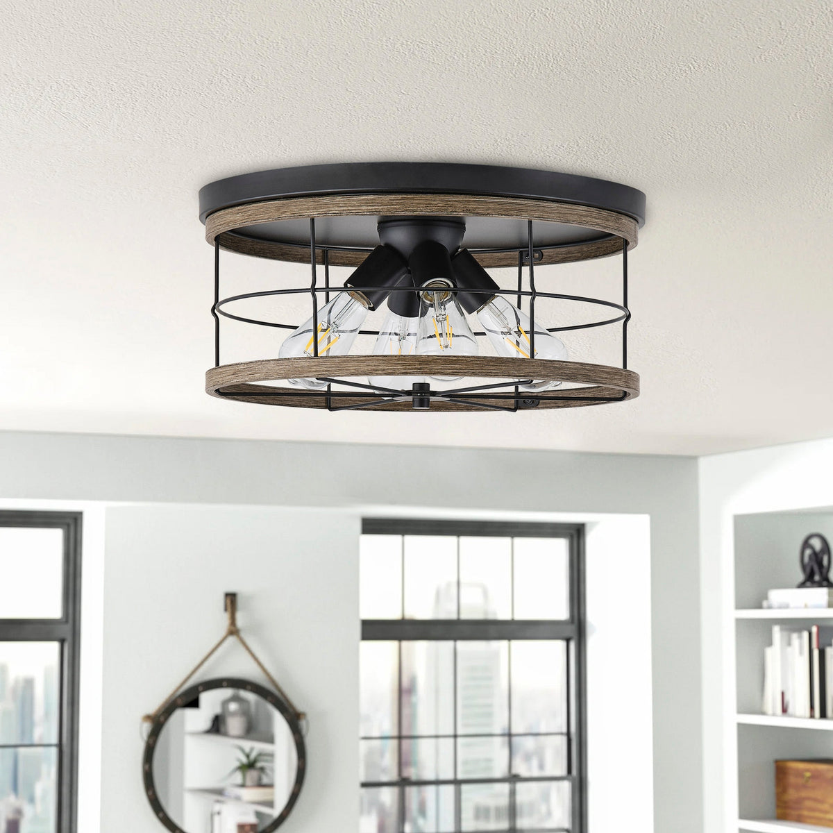 4-Lights Round Metal Frame Openwork Design Flush Mount Lighting