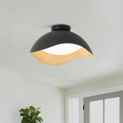1-Light Modern Irregular LED Ceiling Light Matte Black Wood Grain