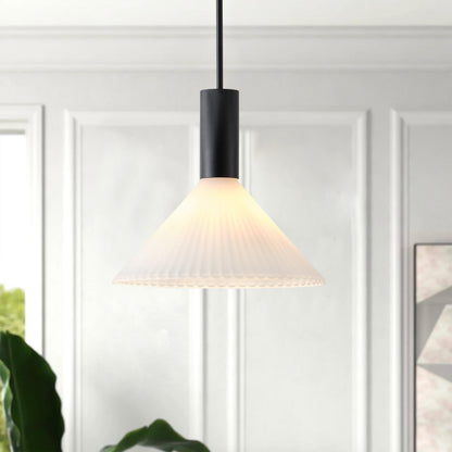 1-Light  Mid Century Modern Pendant Light Trumpet Conical White Glass ETL E26