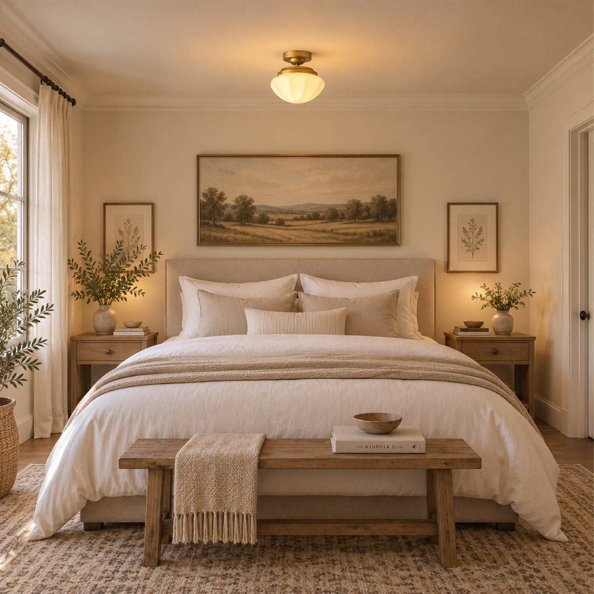 1-Light Gold Semi Flush Mount Ceiling Light With White Opal Glass Shade