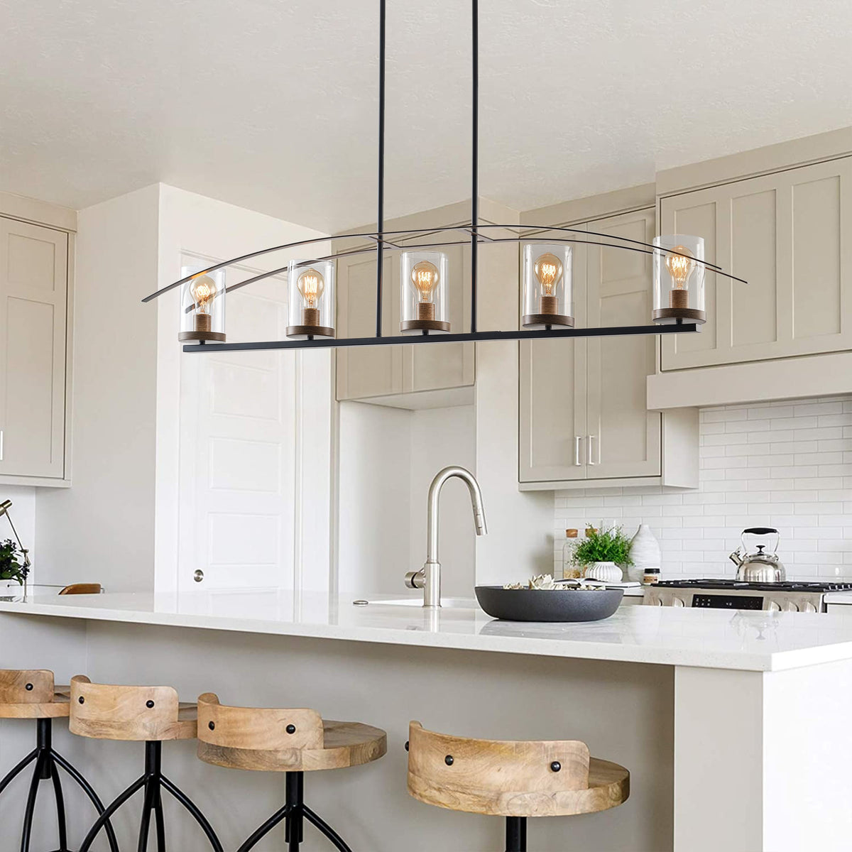 5-Lights Arch Dimmable Glass Adjustable Chandelier Kitchen Island Lights