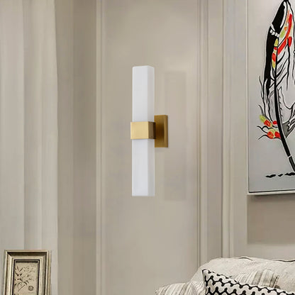 2-Light Contemporary Wall Sconce Linear Bar Brushed Brass Opal Diffuser ETL
