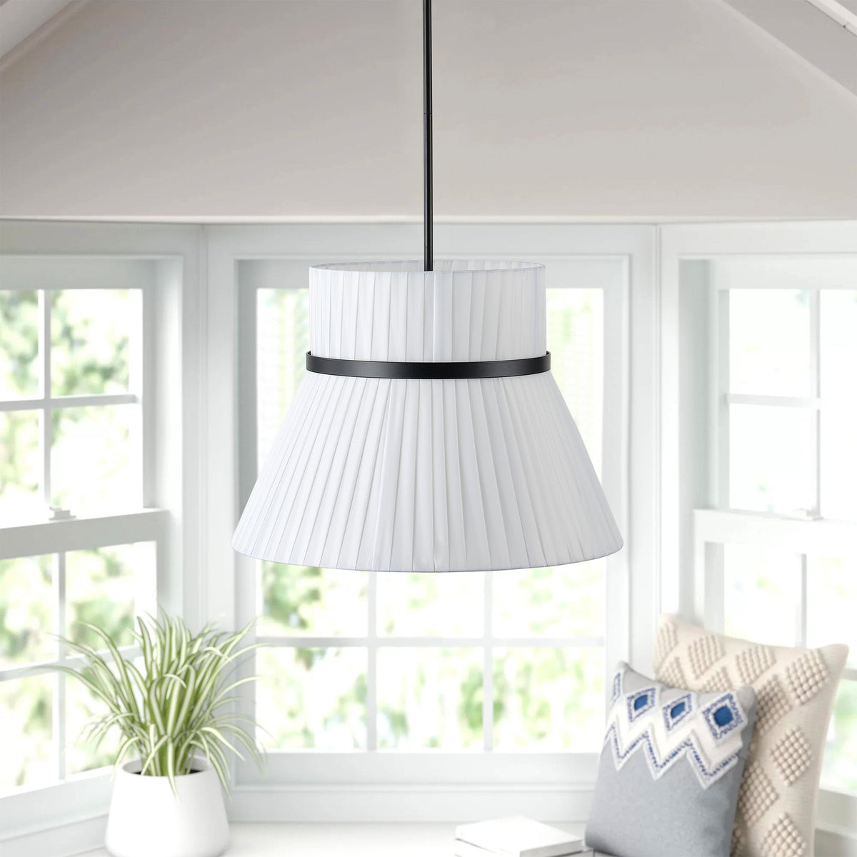3-Light Creative Flared White Pleated Shade Pendant Lighting