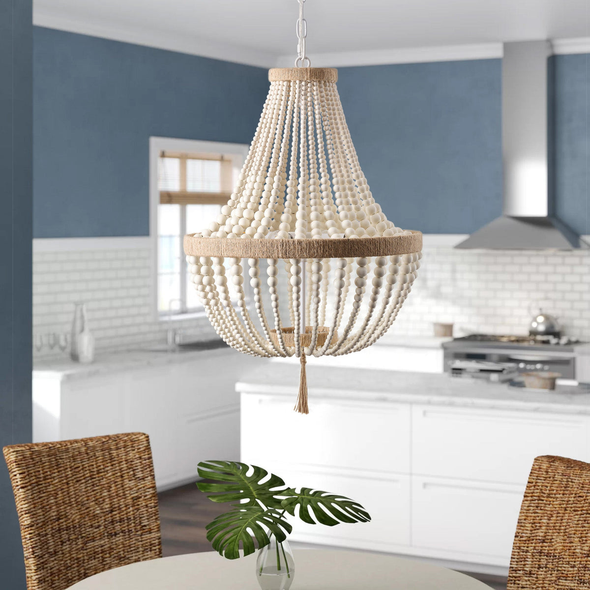 4-Lights Wood Beads Element Pendant Lighting