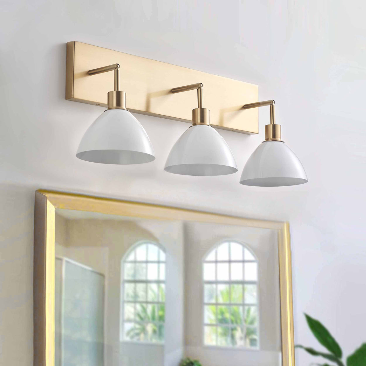 3-Lights Cream Round Shape Glass Shade Bathroom Vanity Lighting