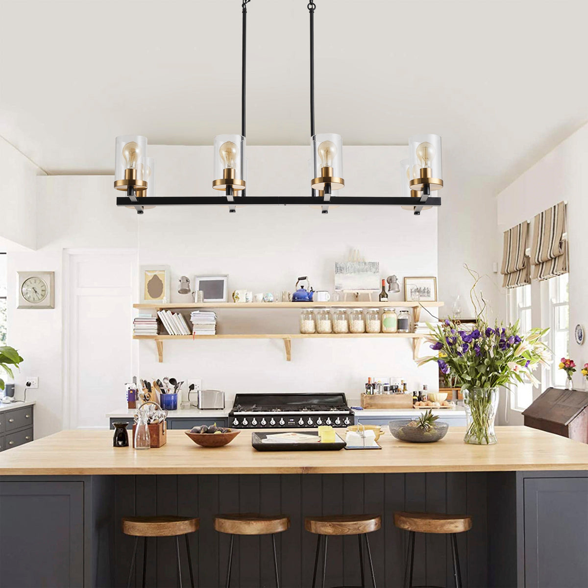 8-Lights Farmhouse Style Dimmable Glass Adjustable Kitchen Island Lights