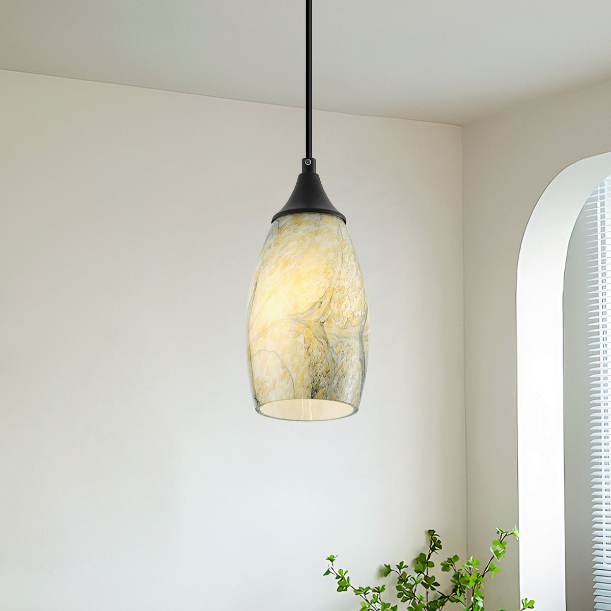 1-Light Modern Art Glass Pendant Marble Shade for Kitchen Island