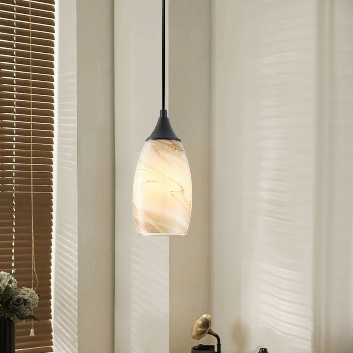 1-Light Modern Art Glass Pendant Marble Shade for Kitchen Island
